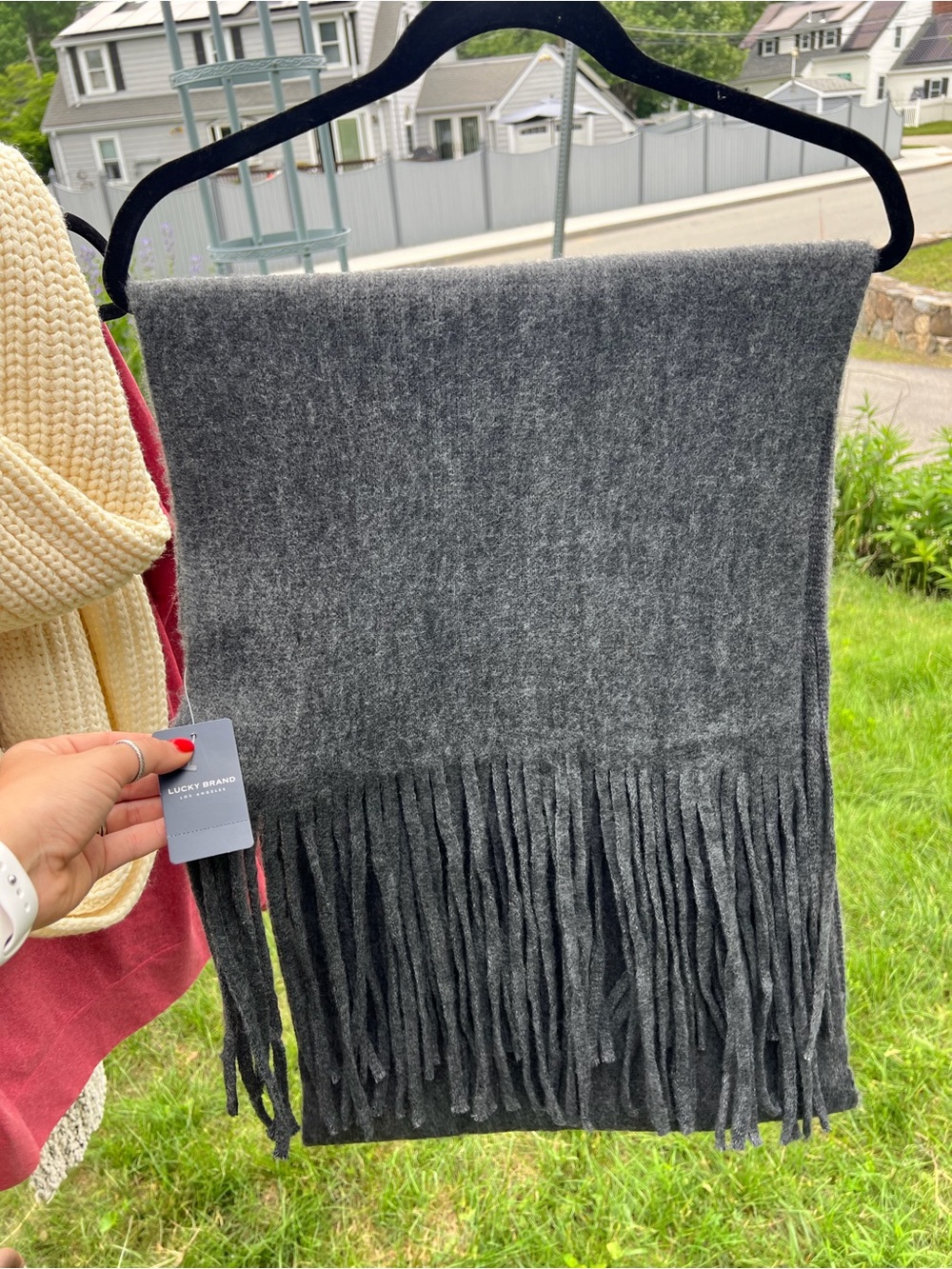 Lucky Brand Charcoal Gray Fringe Scarf NWT Soft Winter Wrap